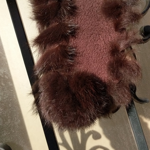 NWOT Genuine Fur Lined Fleece Collar Scarf Brown - Picture 4 of 4
